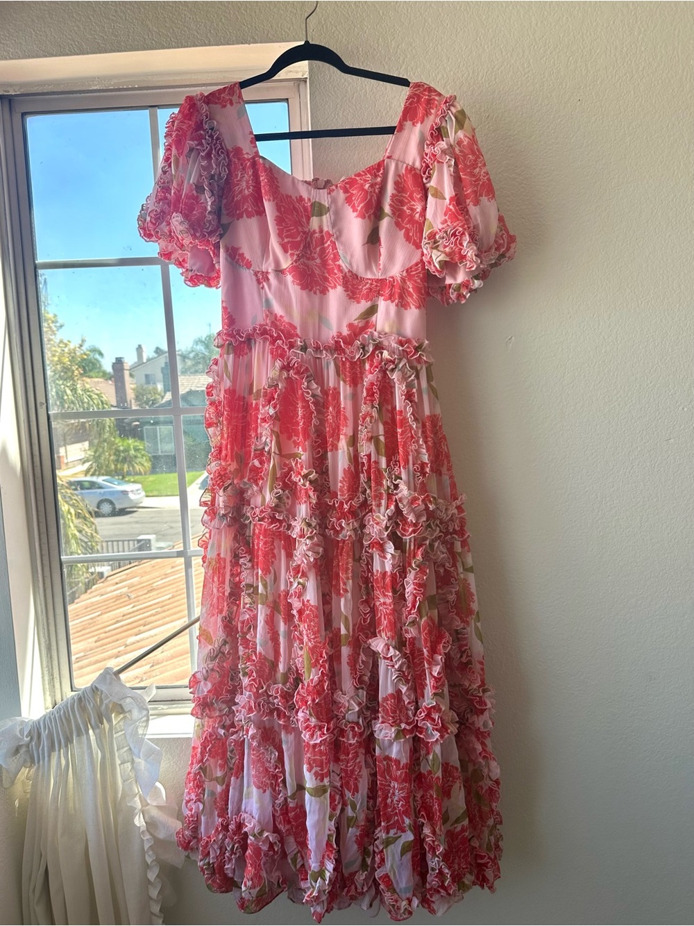 Ivy City Co Pink Floral Ruffle Maxi Dress